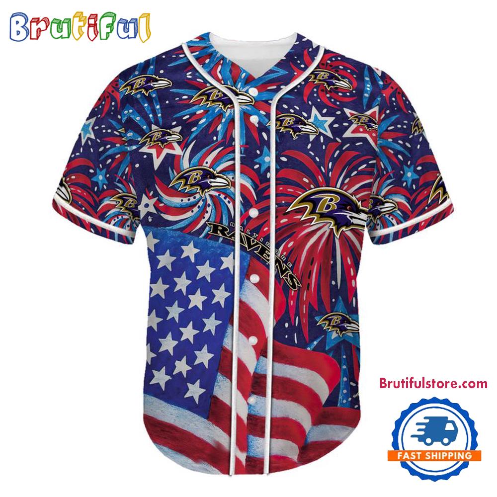 Baltimore Ravens USA Flag Independence Day Baseball Jersey, Sport Team 4th of July Jersey