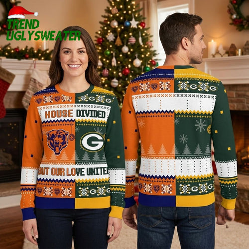 Bears Packers House Divided But Our Love United Ugly Christmas Sweater