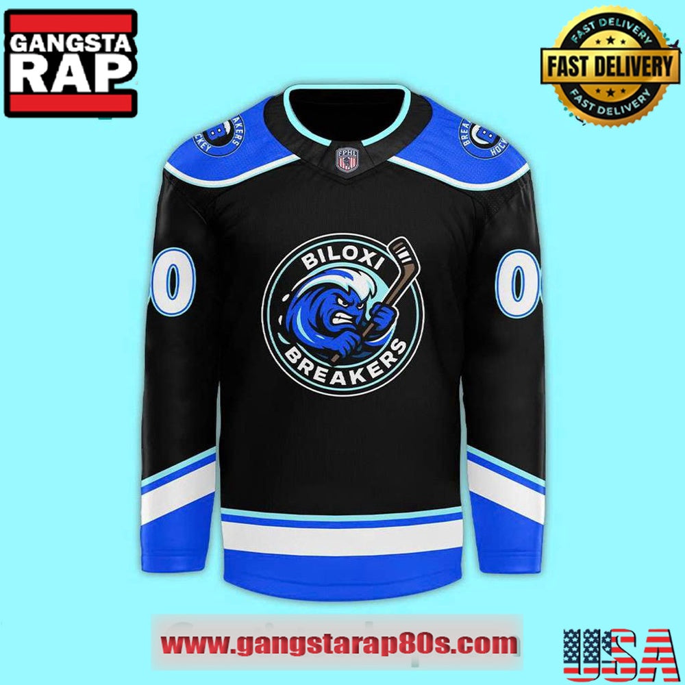 Biloxi Breakers Limited Edition 2025 Black Custom Hockey Jersey