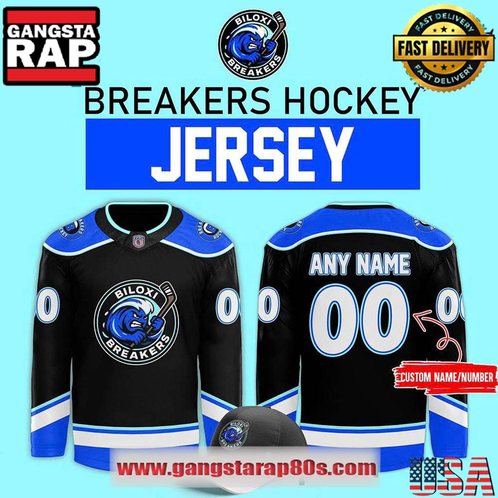 Biloxi Breakers Limited Edition 2025 Black Custom Hockey Jersey