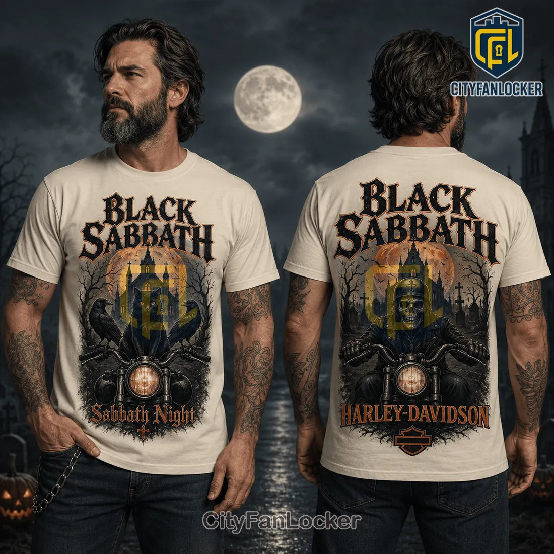 Black Sabbath Harley-Davidson Biker Cream T-Shirt