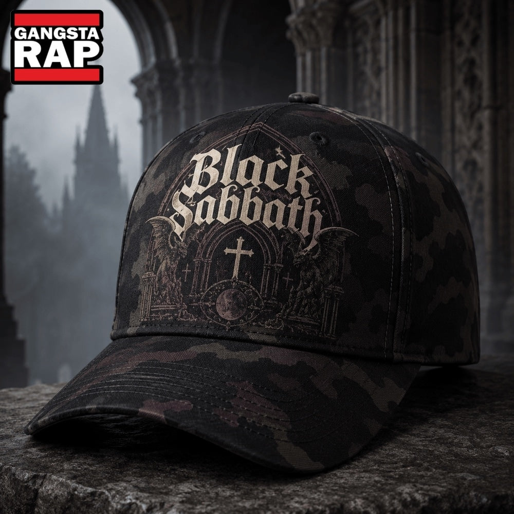 Black Sabbath Midnight Cathedral Camo Gothic Rock Classic Cap, Trendy Music Baseball Cap