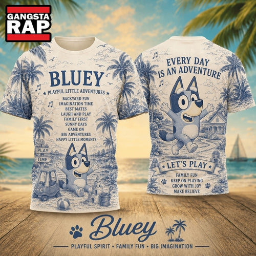 Bluey Playful Spirit Palm Print 2026 Vintage 3D Shirt