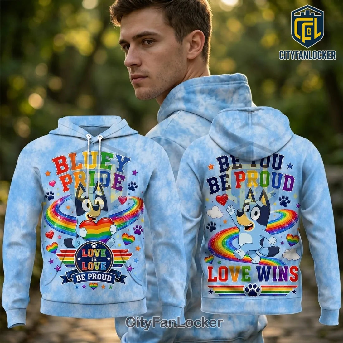 Bluey Pride Rainbow Love Wins Tie Dye Pullover Graphic Hoodie
