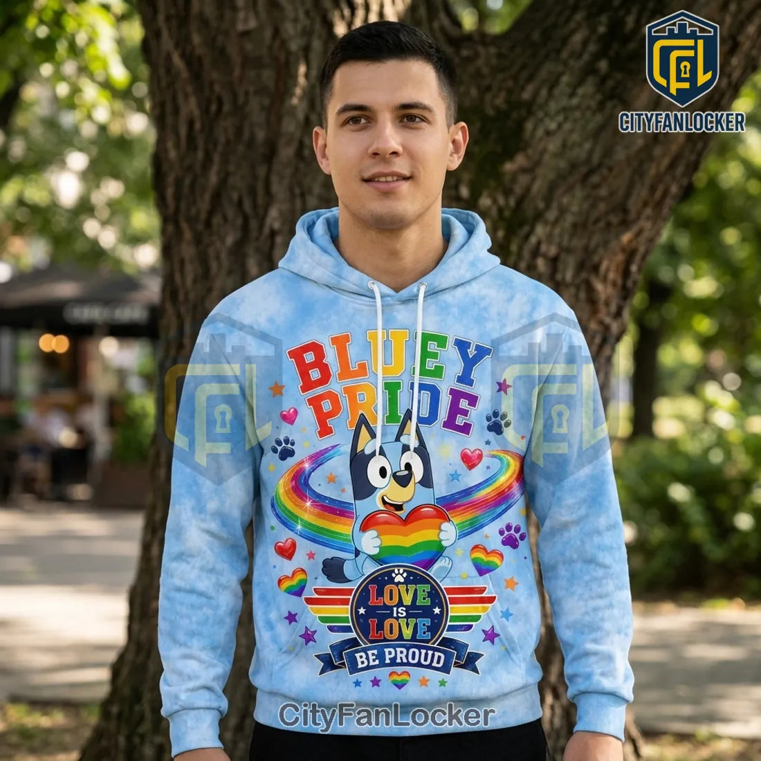 Bluey Pride Rainbow Love Wins Tie Dye Pullover Graphic Hoodie