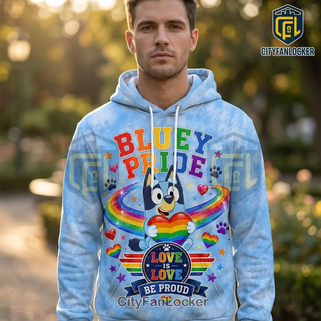 Bluey Pride Rainbow Love Wins Tie Dye Pullover Graphic Hoodie