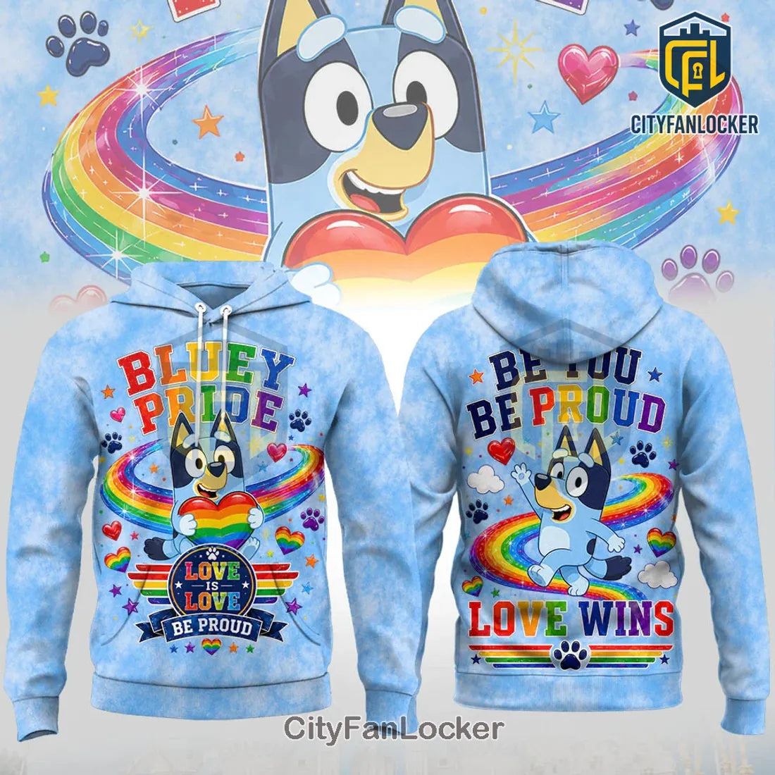 Bluey Pride Rainbow Love Wins Tie Dye Pullover Graphic Hoodie