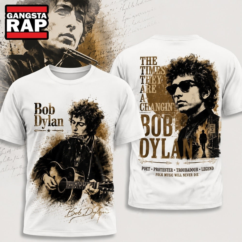 Bob Dylan Merch The Times They Are A Changin White 3D Shirt