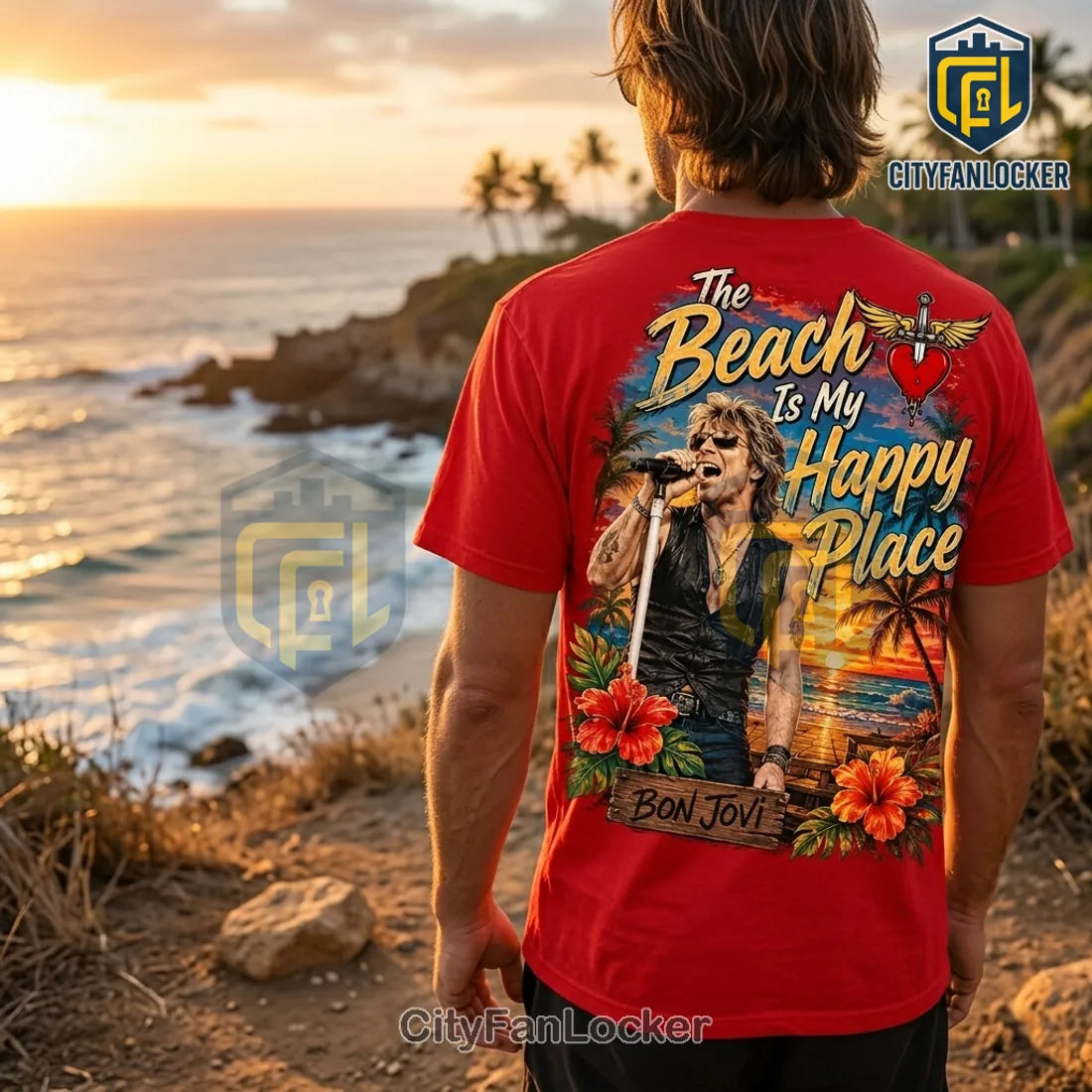 Bon Jovi Premium Beach Illustrated T-Shirt 2026