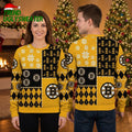 Boston Bruins Checkerboard Christmas Trees And Reindeer Ugly Christmas Sweater