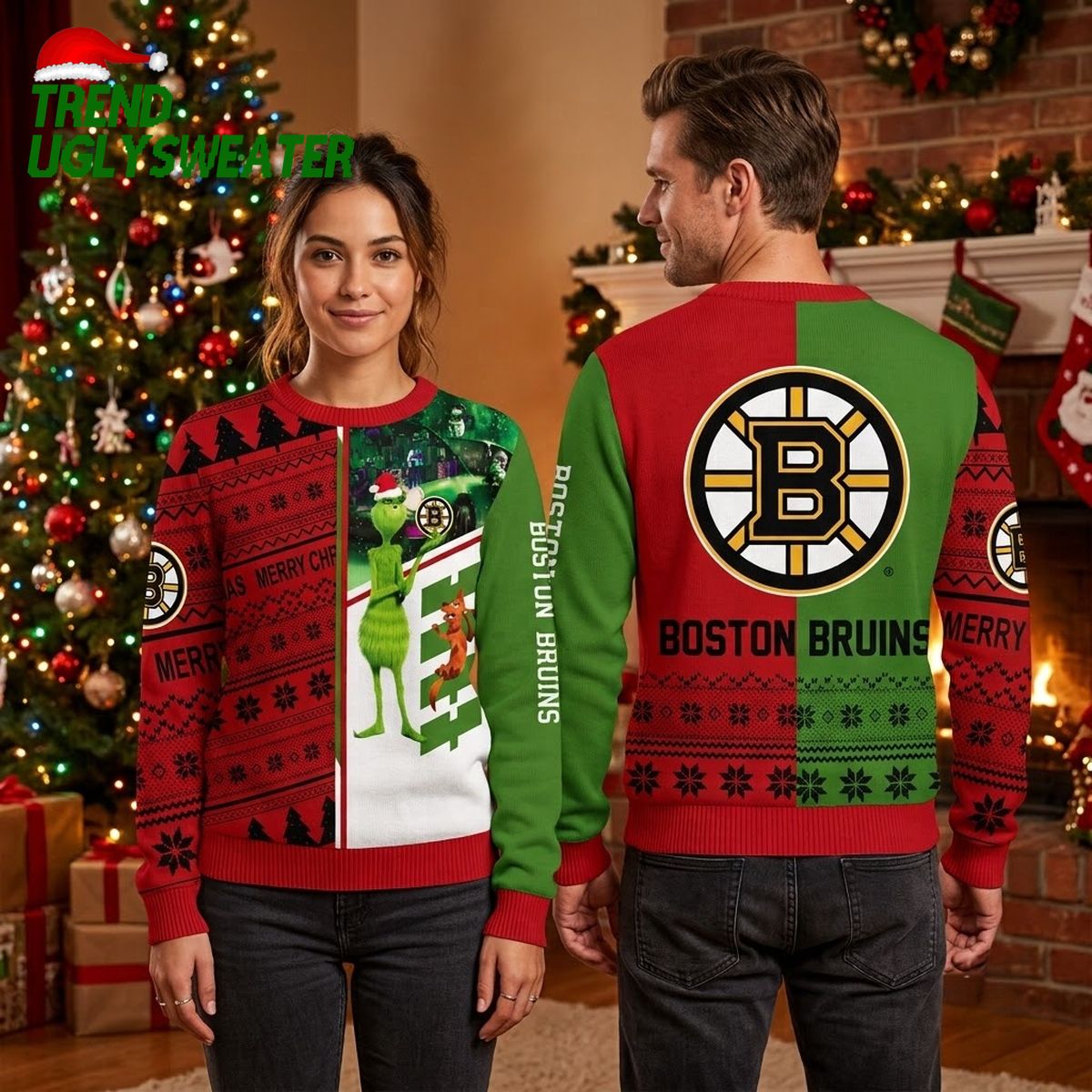 Boston Bruins Grinch And Scooby-doo Ugly Christmas Sweater