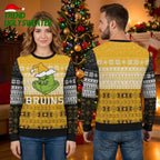 Boston Bruins Grinch Santa Hat Ugly Christmas Sweater