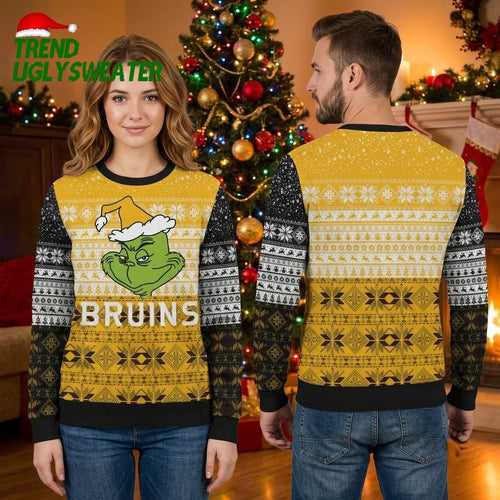 Boston Bruins Grinch Santa Hat Ugly Christmas Sweater