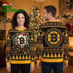 Boston Bruins Santa Hat Logo Christmas Wreath Ugly Christmas Sweater