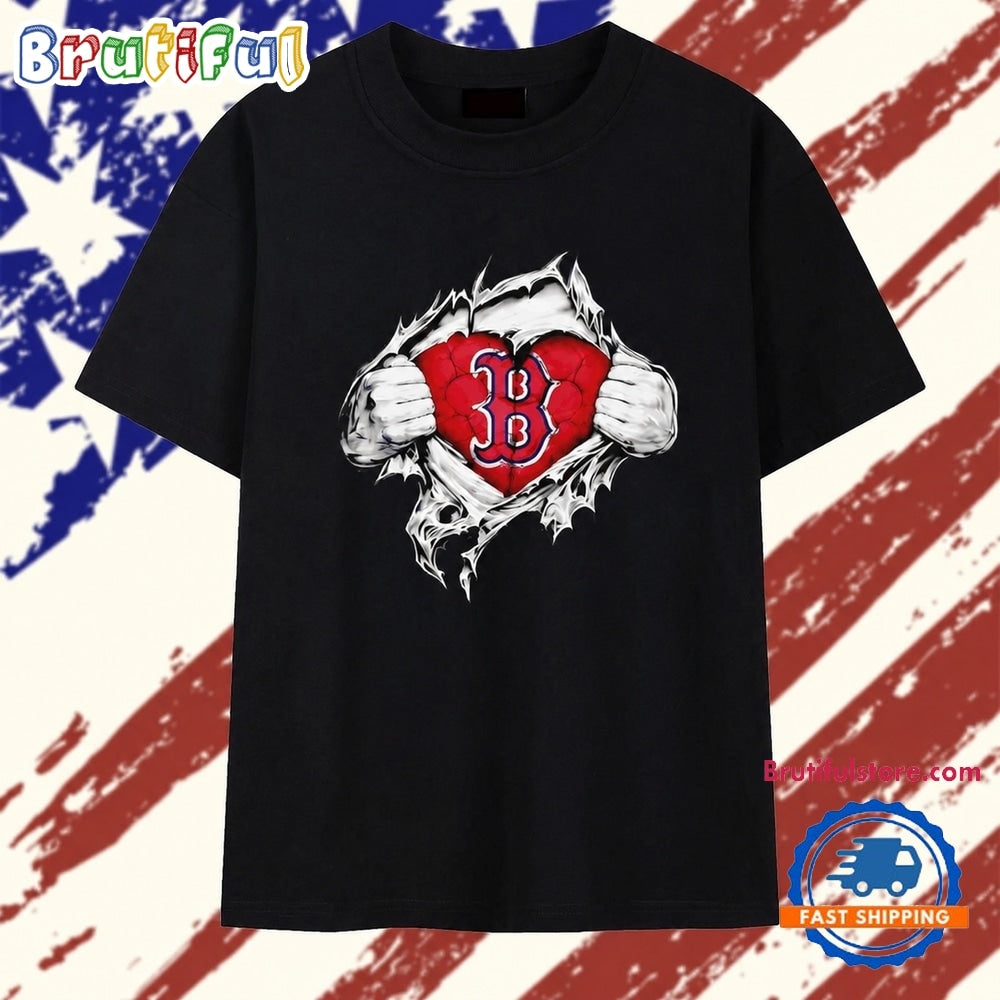 Boston Red Sox heart ripped chest MLB baseball T Shirt