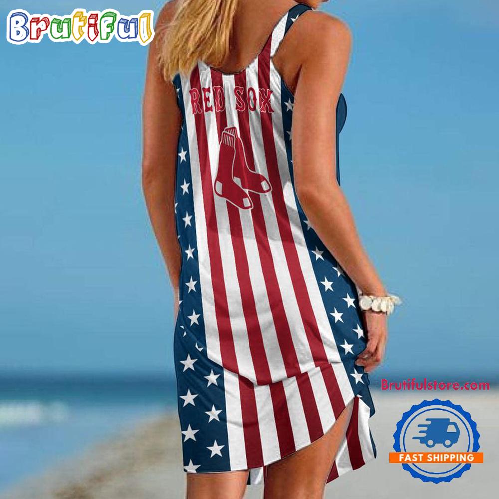 Boston Red Sox In My Veins USA In My Heart Independence Day Women’s Summer Beach Sling Dress