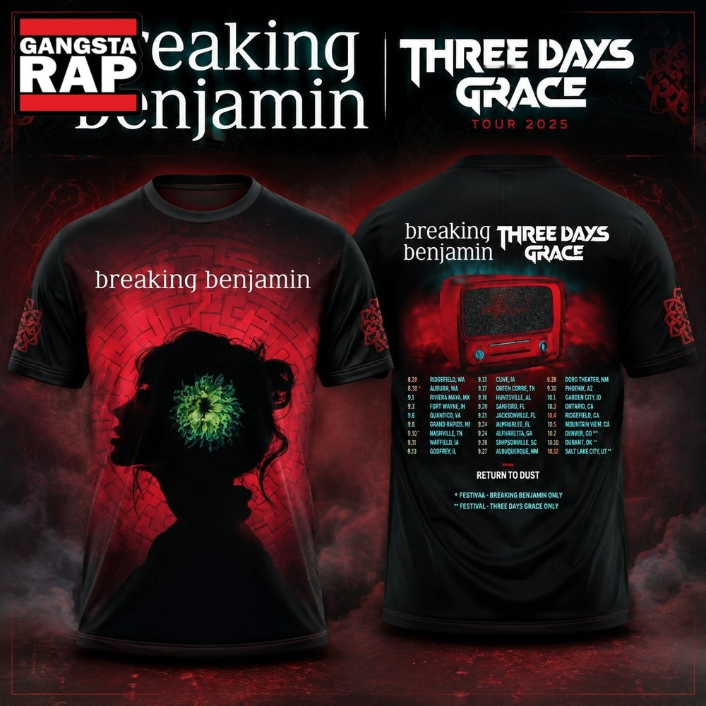Breaking Benjamin Three Days Grace 2025 Tour 3D T Shirt
