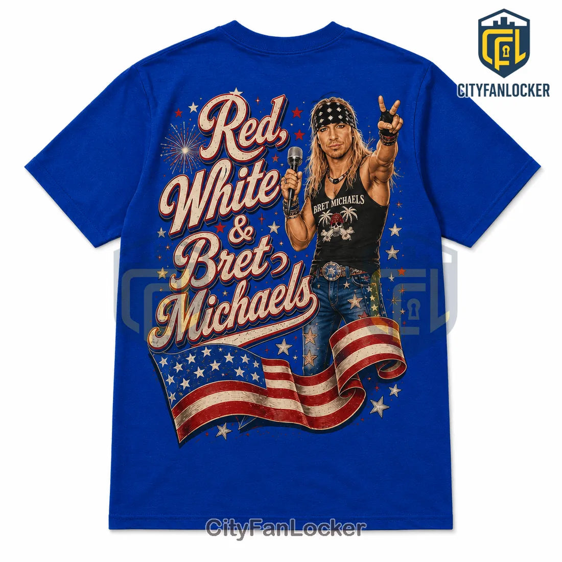 Bret Michaels Red White and Bret Casual Crewneck Shirt