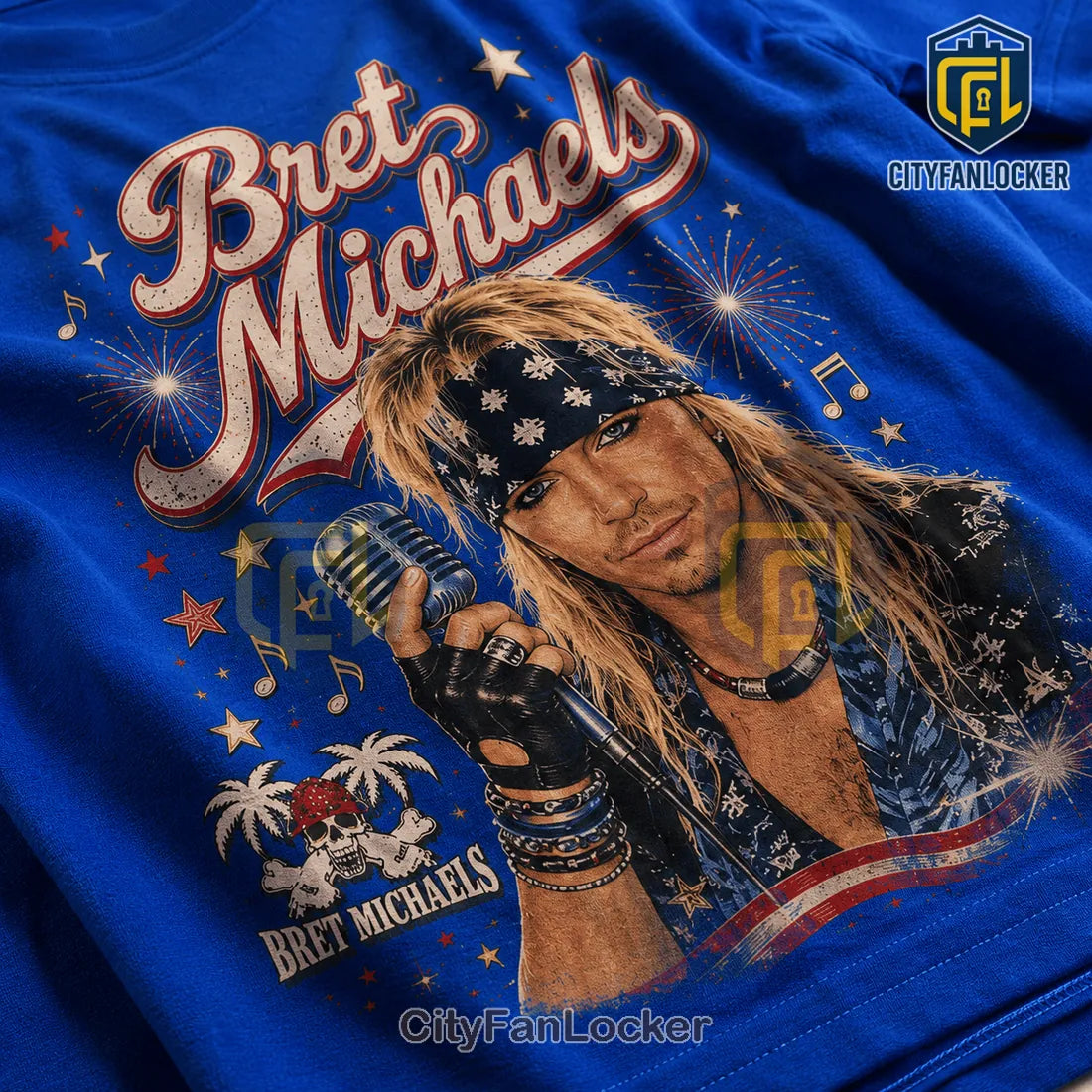 Bret Michaels Red White and Bret Casual Crewneck Shirt