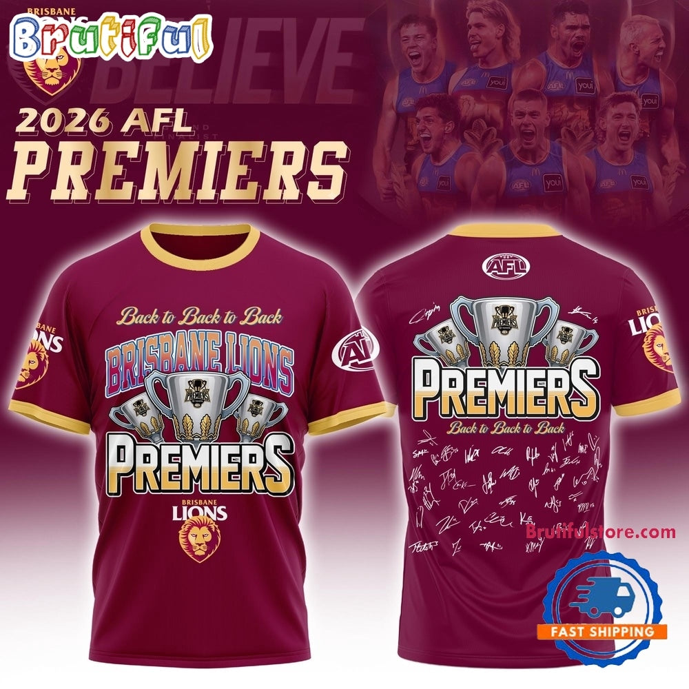 Brisbane Lions 2026 AFL Premiers Three Peat Limited Edition Hoodie T-Shirt