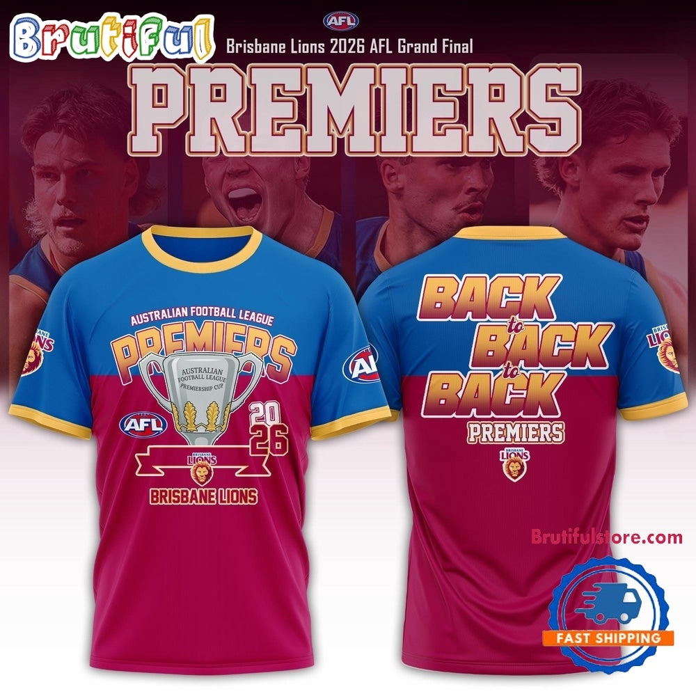 Brisbane Lions 2026 AFL Premiers Three Peat New Design 3D Shirt