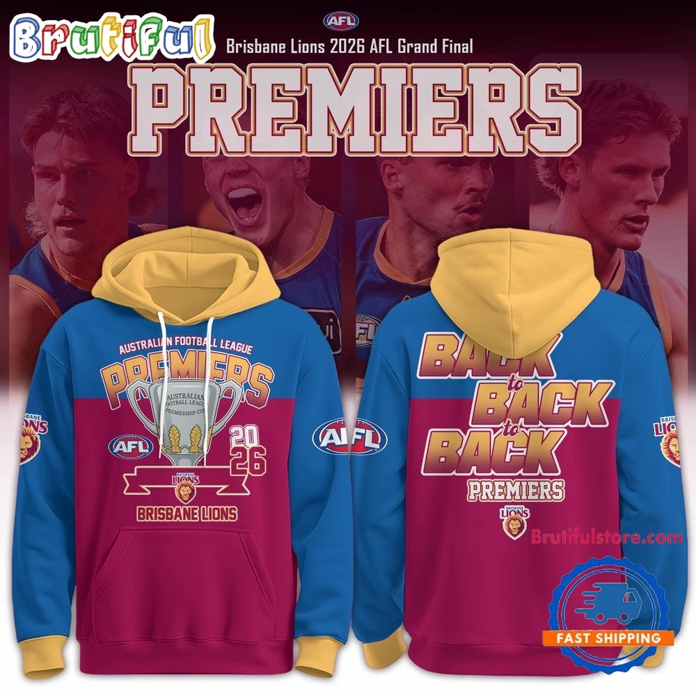 Brisbane Lions 2026 AFL Premiers Three Peat New Design Hoodie