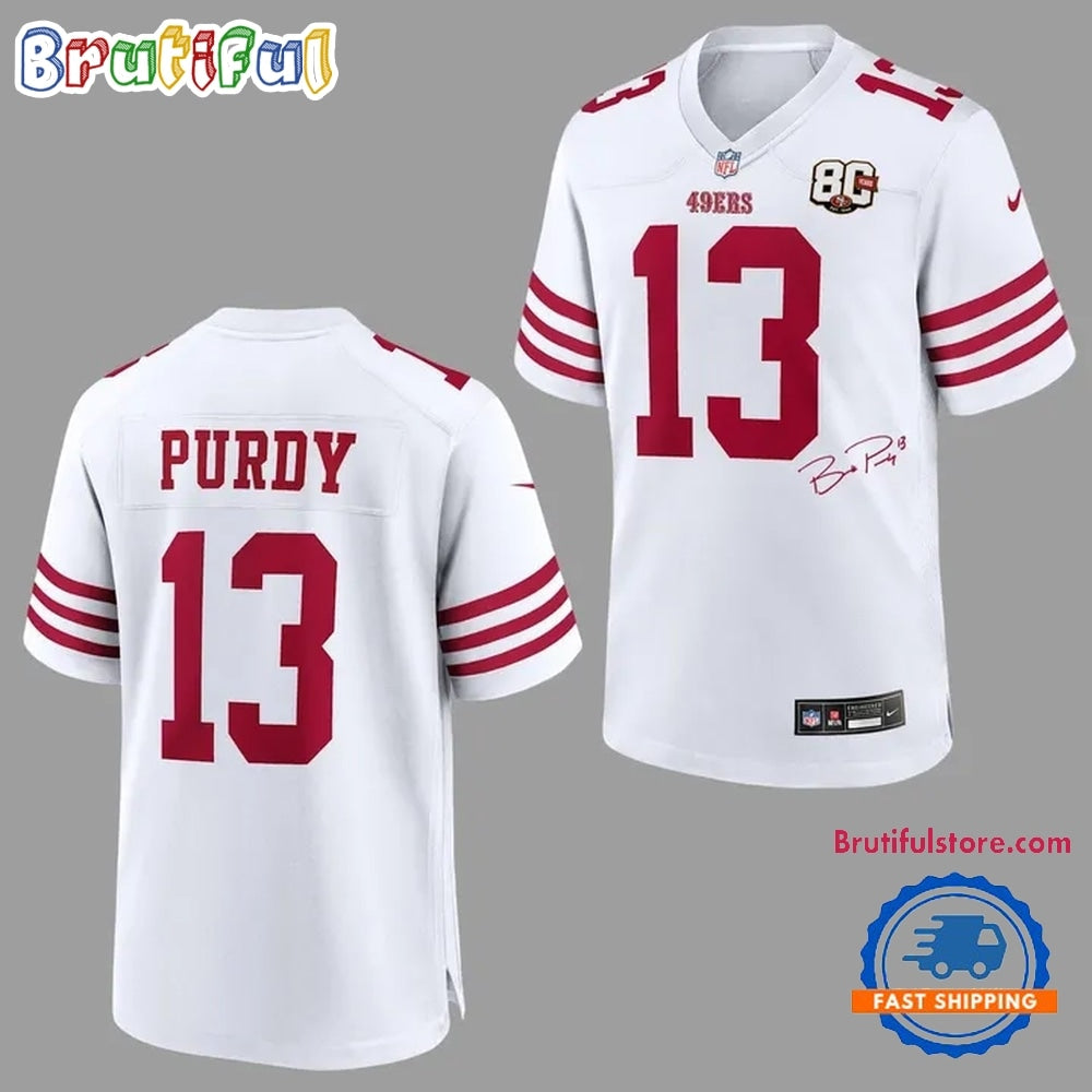 Brock Purdy San Francisco 49ers 80th Anniversary Signatures Print Football Jersey