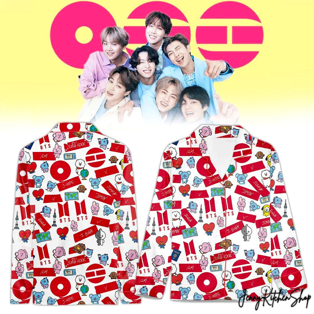 BTS 2026 Comeback Cartoon Characters For Fans Satin Pajamas Set