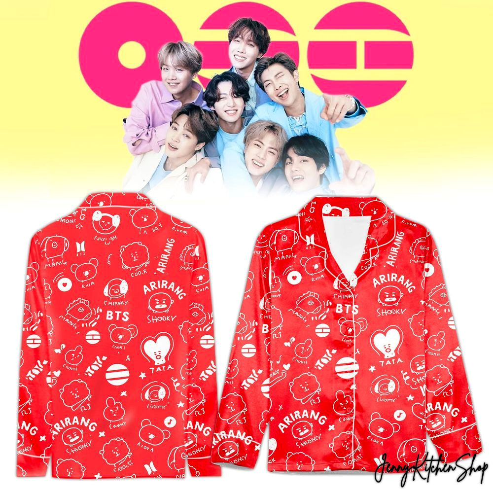 BTS Arirang 2026 Beautiful For Fans Red Satin Pajamas Set