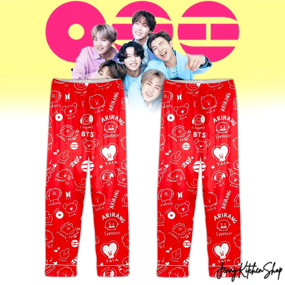 BTS Arirang 2026 Beautiful For Fans Red Satin Pajamas Set