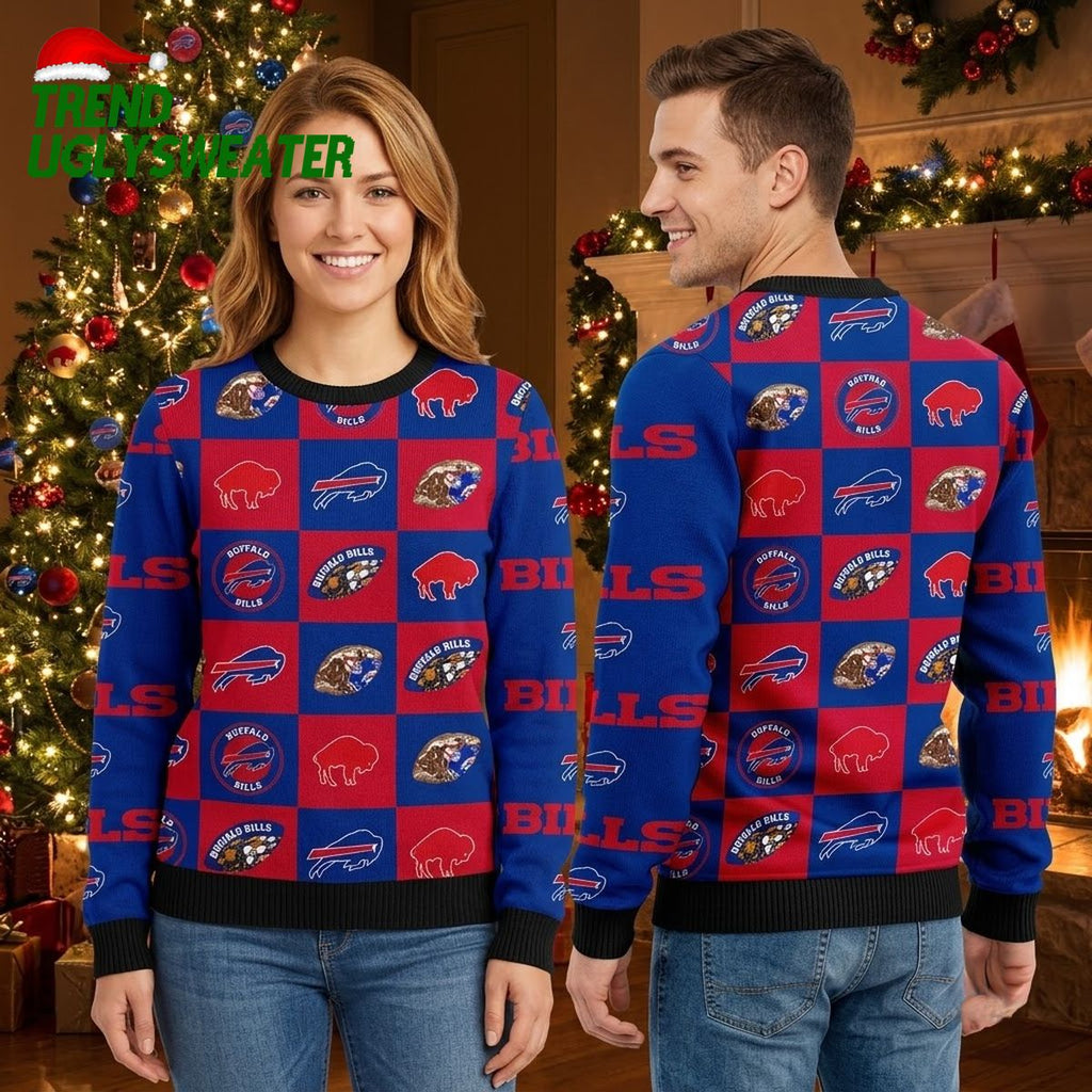 Buffalo Bills Bold Logo Patch Block Ugly Christmas Sweater