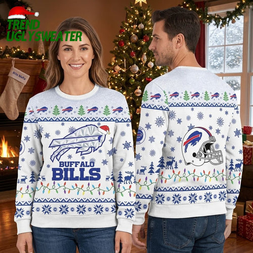 Buffalo Bills Diamond Logo Santa Hat And Football Helmet Ugly Christmas Sweater