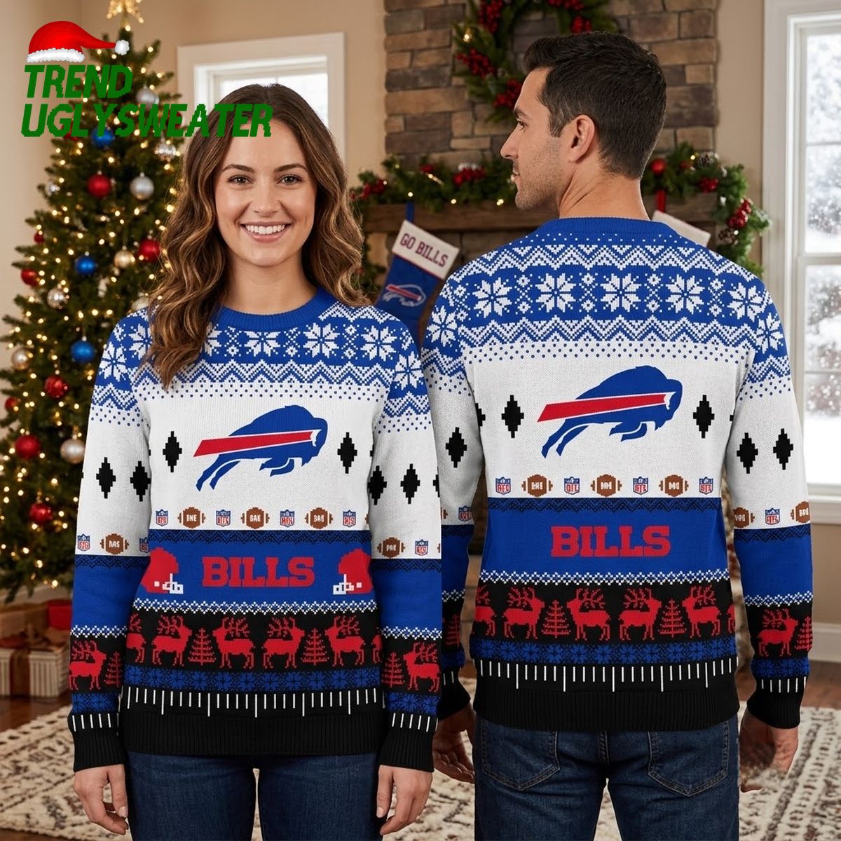 Buffalo Bills Football Helmet And Reindeer Ugly Christmas Sweater