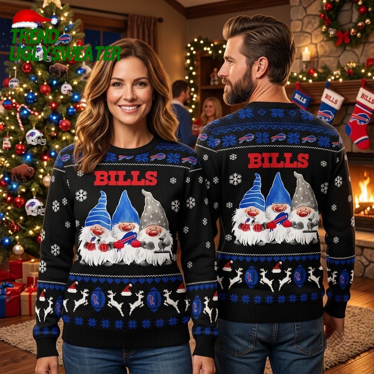 Buffalo Bills Gnomes And Snowflakes Ugly Christmas Sweater