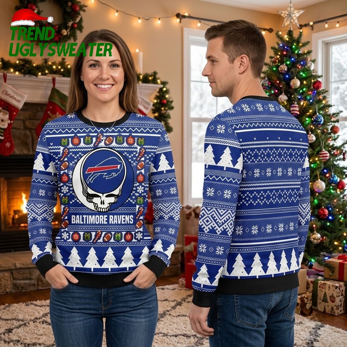 Buffalo Bills Grateful Dead Skull Ugly Christmas Sweater