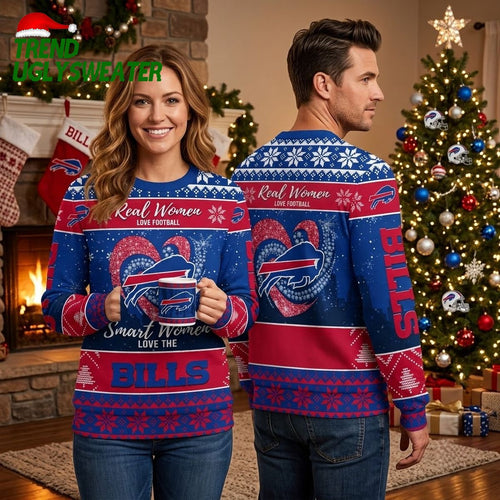 Buffalo Bills Heart And Snowflakes Ugly Christmas Sweater