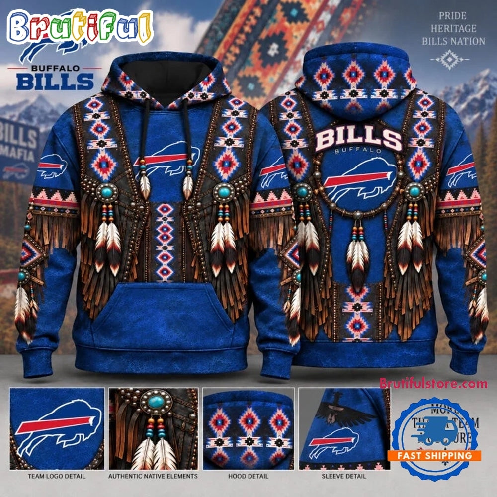 Buffalo Bills Heritage Hoodie, Western Native Inspired Football Hoodie