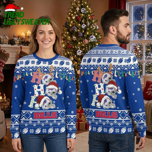 Buffalo Bills Ho Ho Ho Football Helmet Ugly Christmas Sweater
