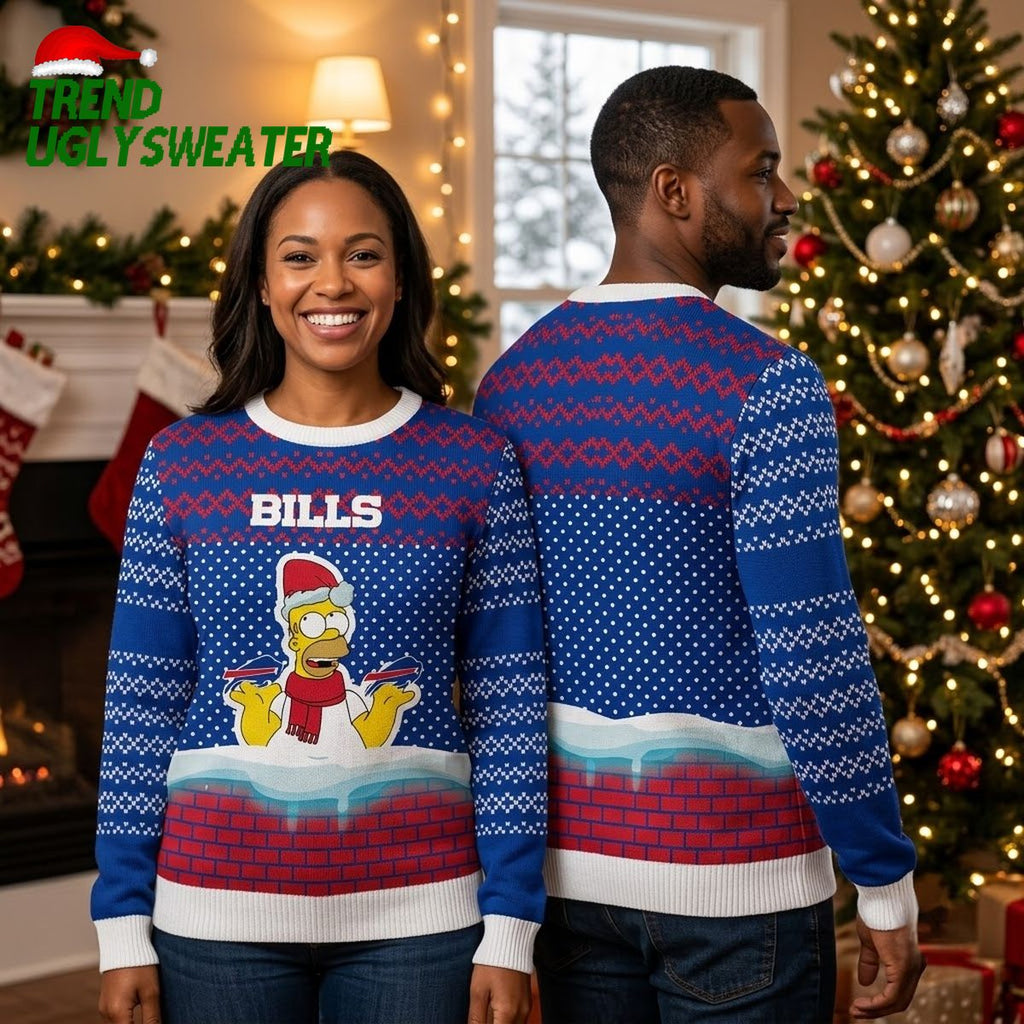 Buffalo Bills Homer Simpson Santa Hat Ugly Christmas Sweater