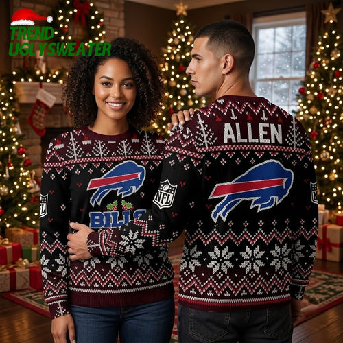 Buffalo Bills Logo Allen Name Ugly Christmas Sweater