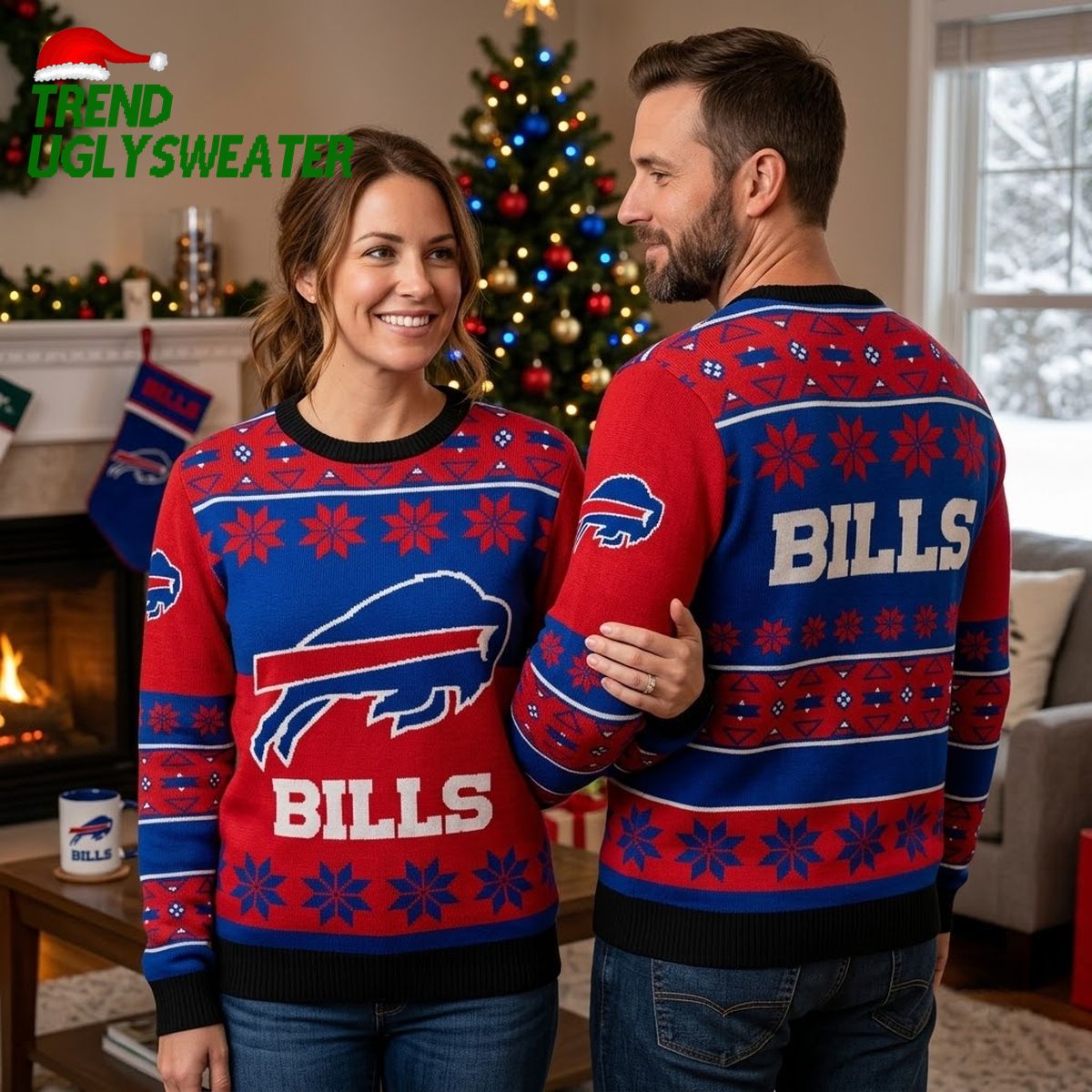 Buffalo Bills Logo And Snowflakes Ugly Christmas Sweater