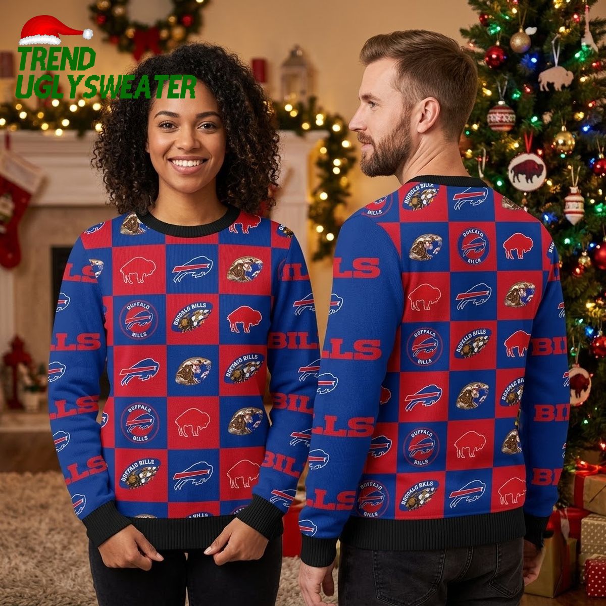Buffalo Bills Logo Patchwork Ugly Christmas Sweater