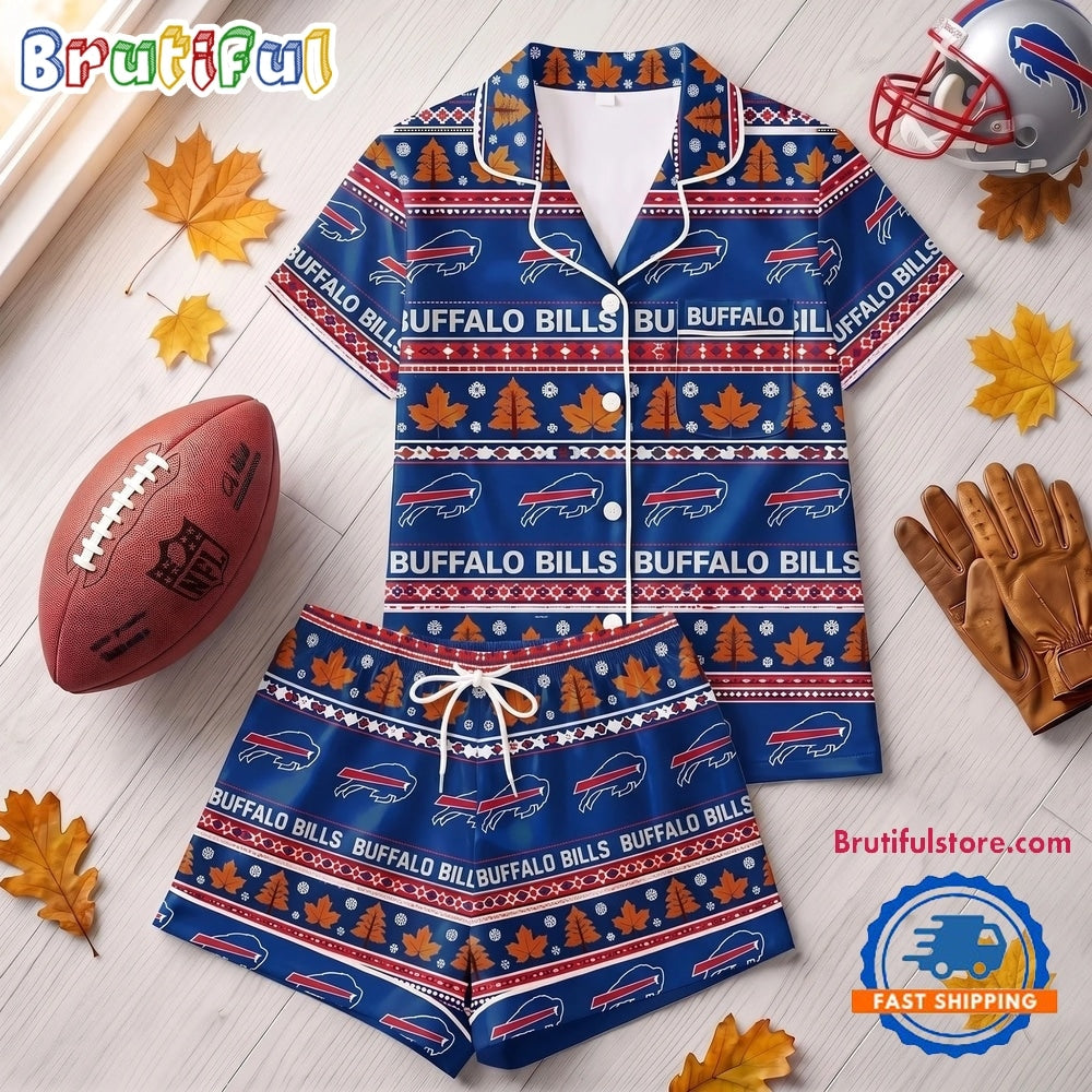 Buffalo Bills NFL Harvest Huddle Short Sleeve Pajamas Set