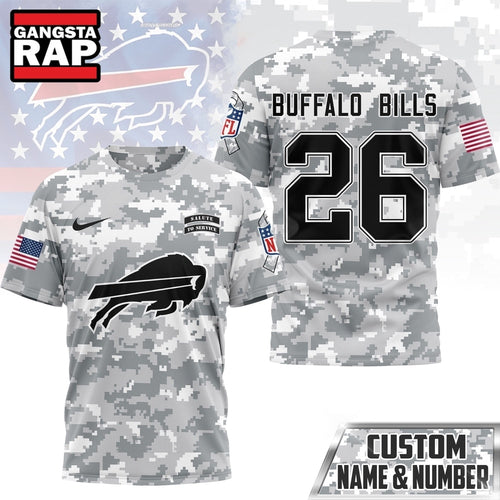 Buffalo Bills NFL Salute to Service Custom Name & Number Camo 3D Shirt, Football New Design Shirt