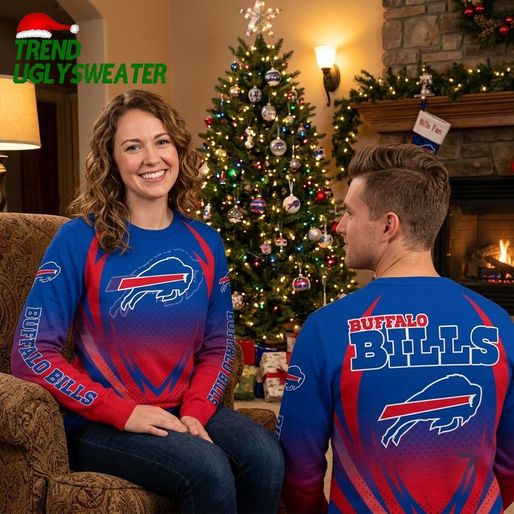 Buffalo Bills Red And Blue Gradient Logo Christmas Sweater