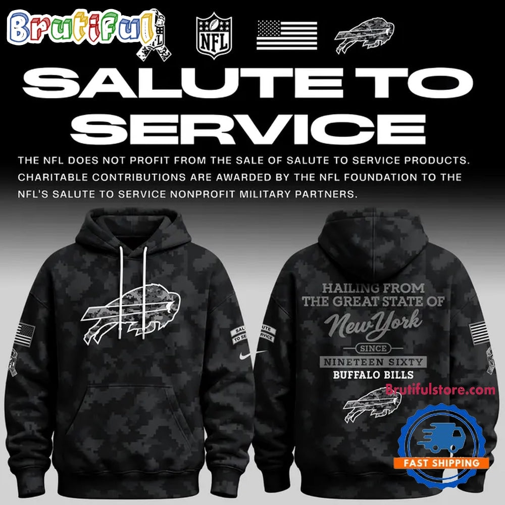Buffalo Bills Salute to Service Camo 2026 Black Hoodie T-Shirt