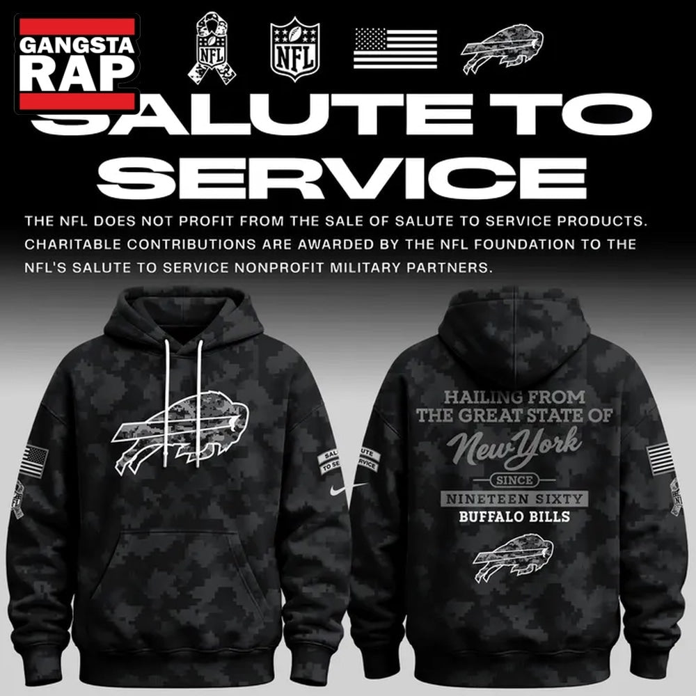 Buffalo Bills Salute to Service Camo 2026 Black Hoodie T-Shirt