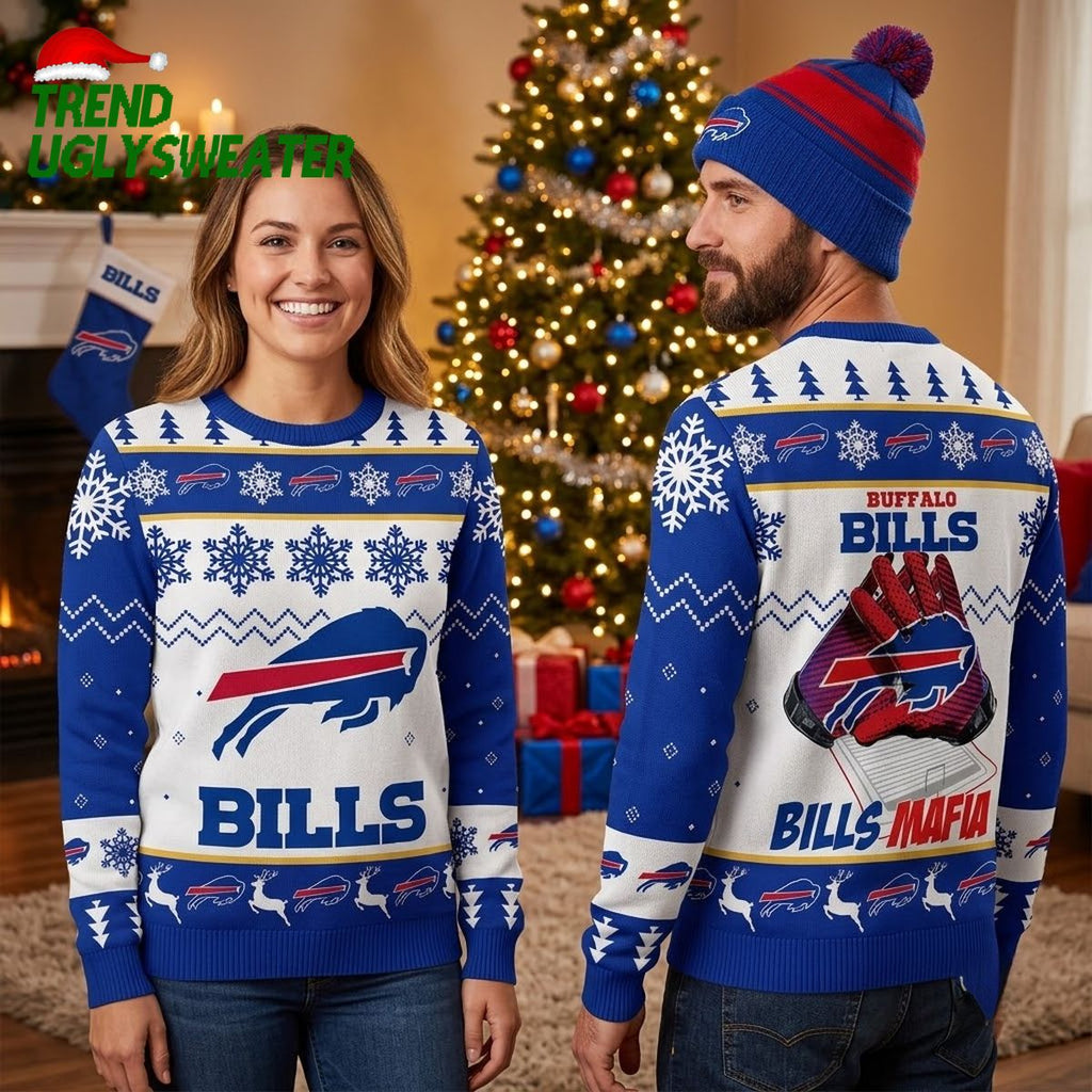 Buffalo Bills Snowflake Logo Ugly Christmas Sweater Design
