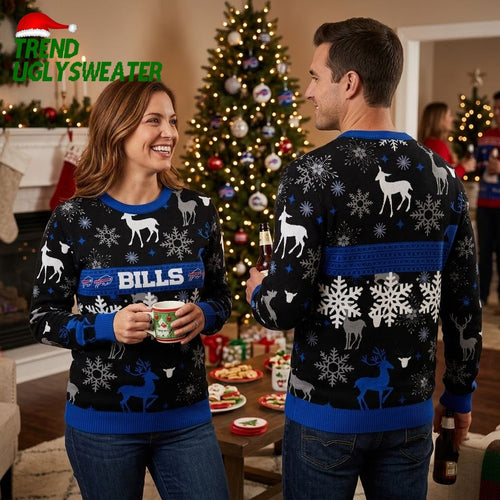 Buffalo Bills Snowflakes And Reindeer Ugly Christmas Sweater
