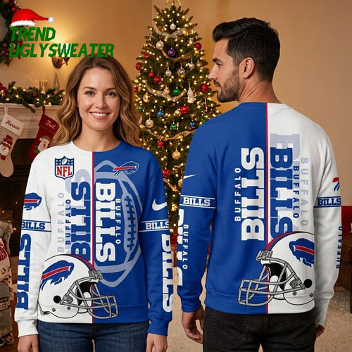 Buffalo Bills Split Football Helmet Ugly Christmas Sweater